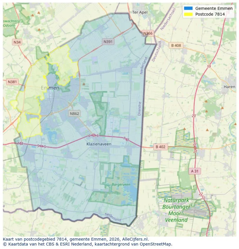 Postcodekaart voor 7814