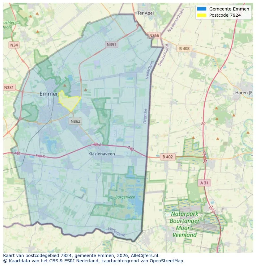 Postcodekaart voor 7824