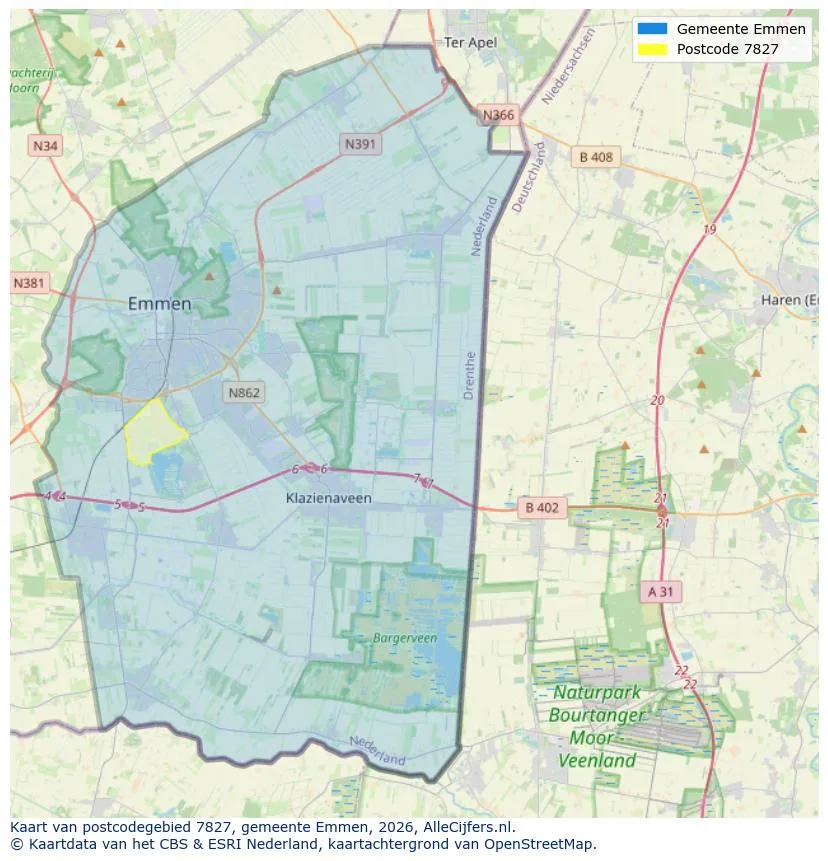 Postcodekaart voor 7827