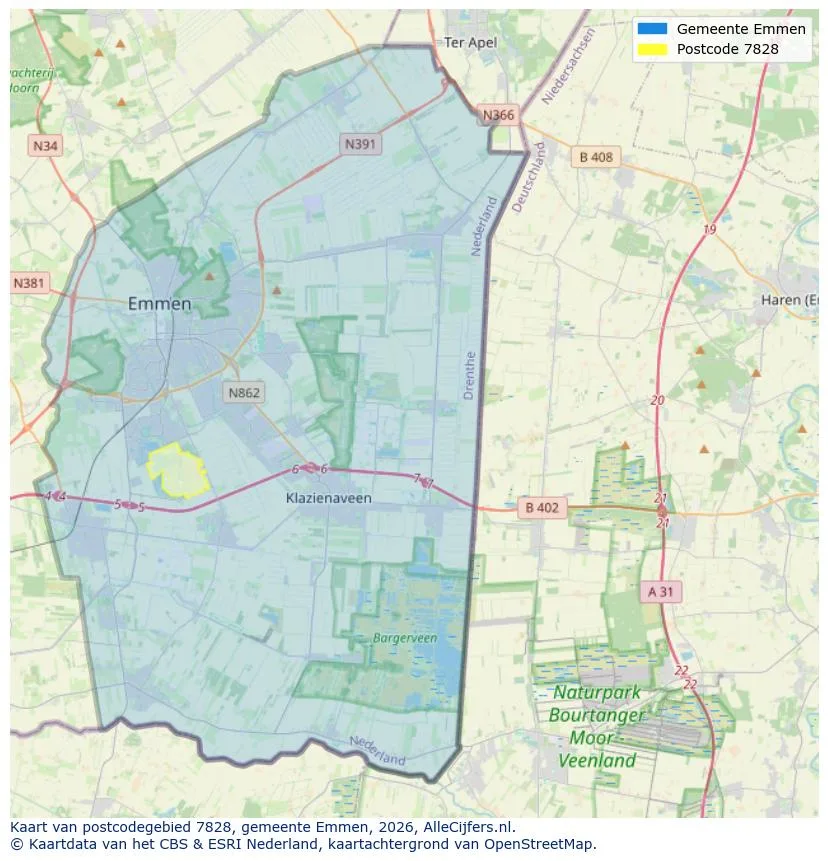 Postcodekaart voor 7828