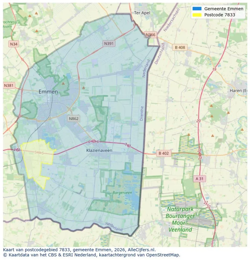 Postcodekaart voor 7833
