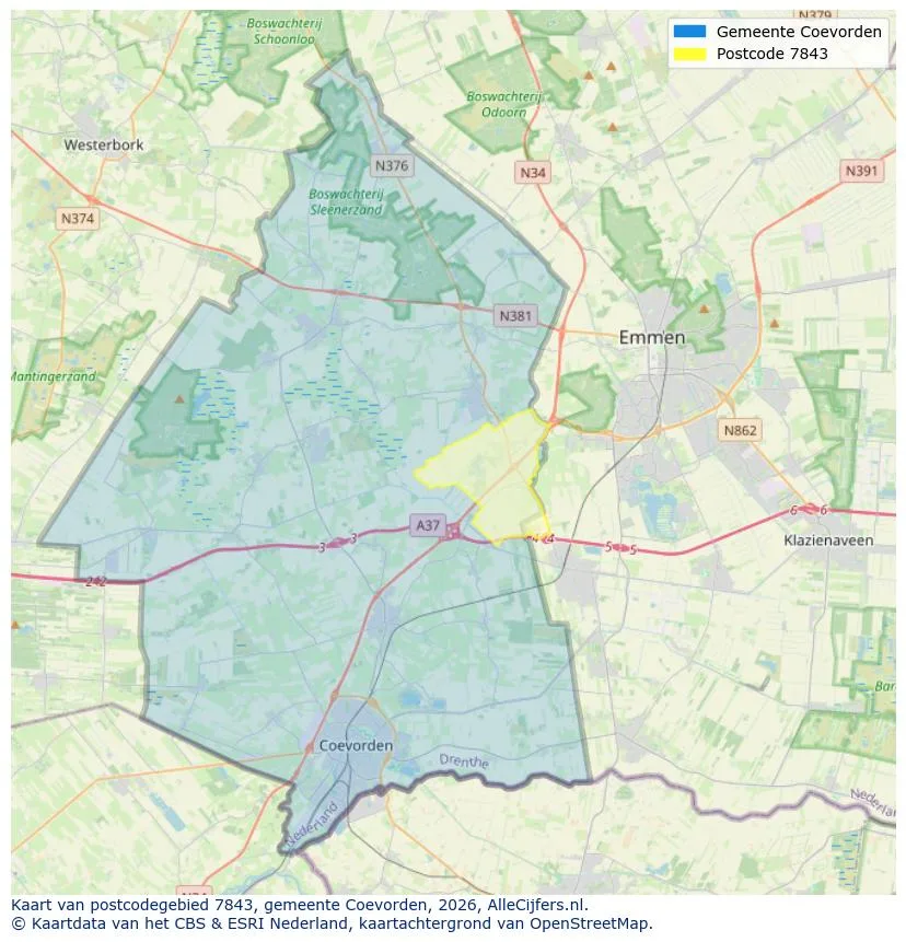 Postcodekaart voor 7843
