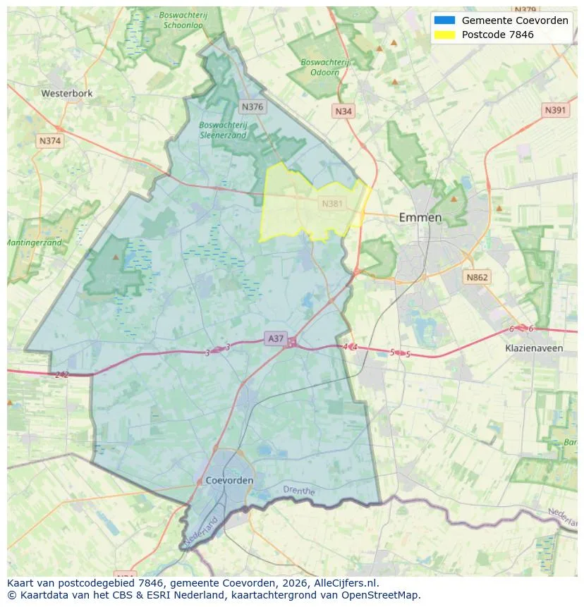 Postcodekaart voor 7846