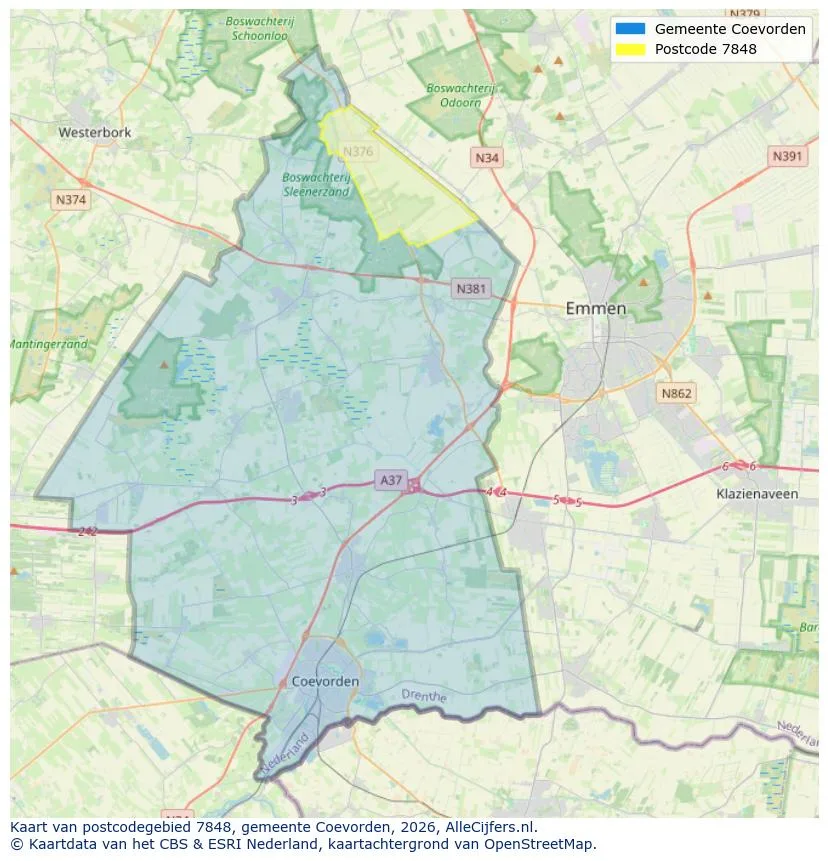 Postcodekaart voor 7848