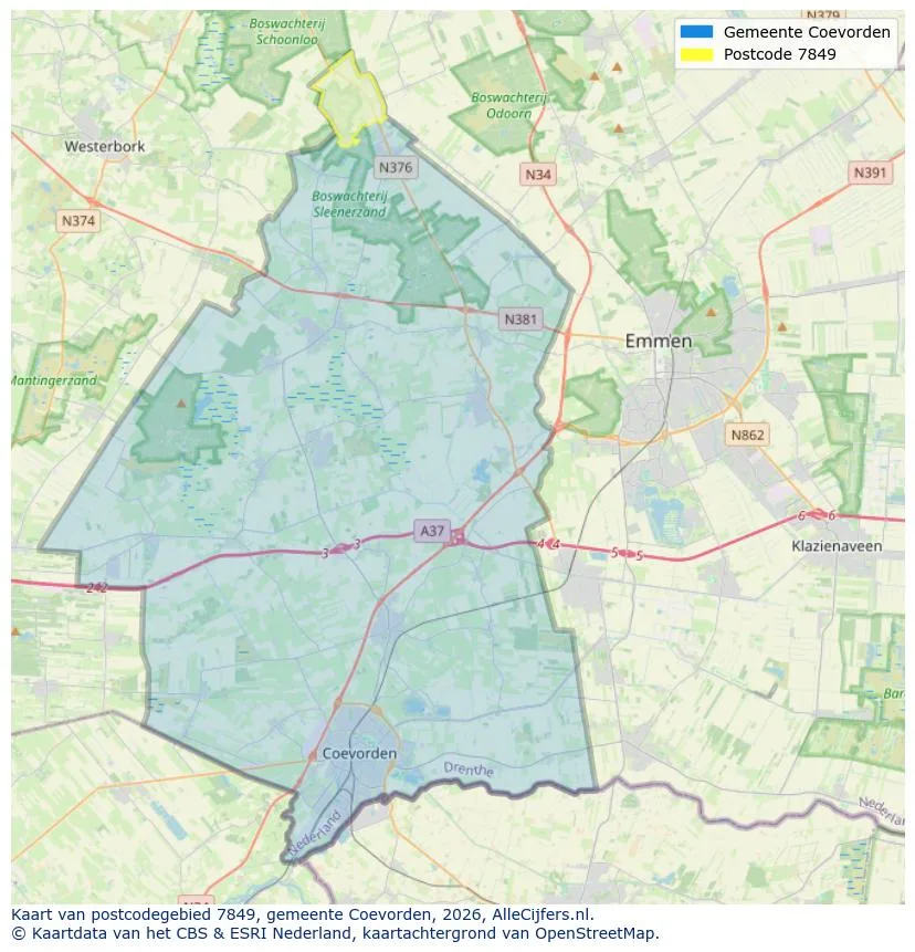 Postcodekaart voor 7849