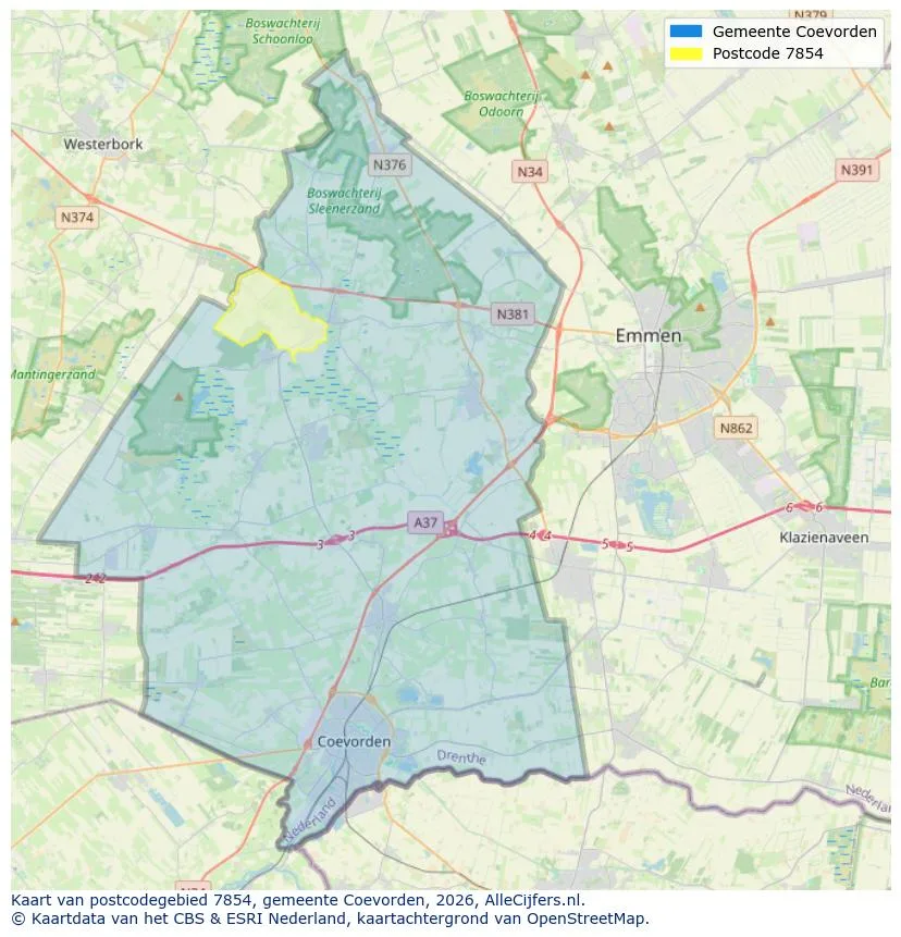 Postcodekaart voor 7854