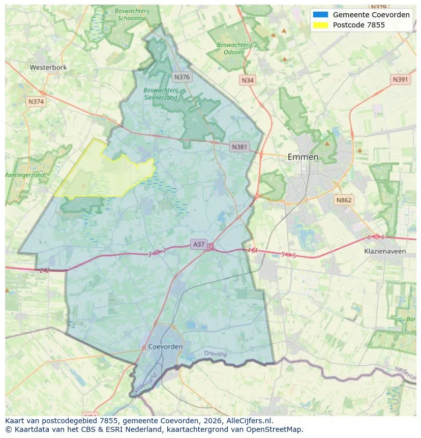 Postcodekaart voor 7855