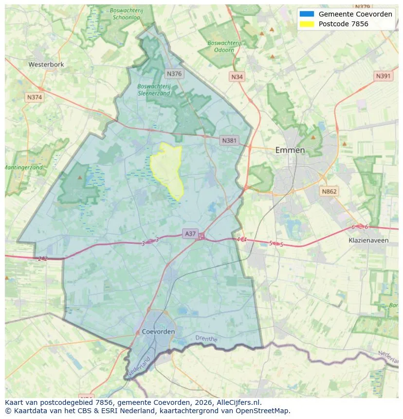 Postcodekaart voor 7856