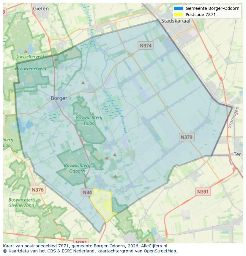 Postcodekaart voor 7871