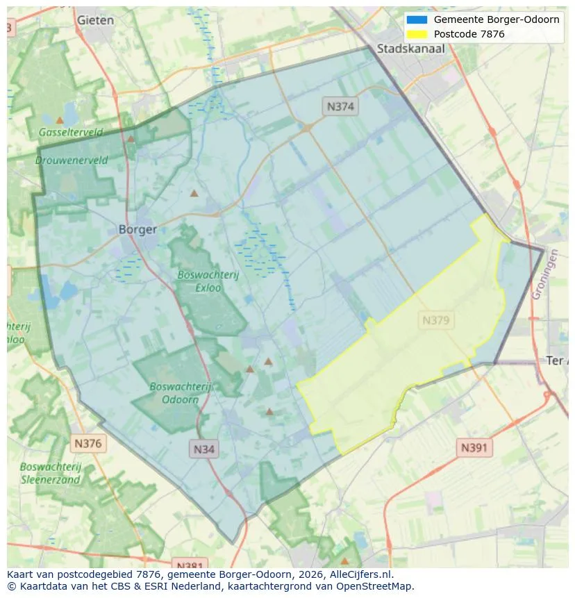 Postcodekaart voor 7876