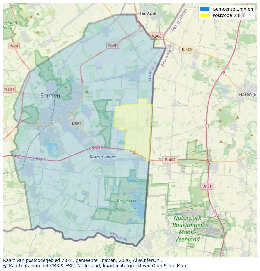 Postcodekaart voor 7884