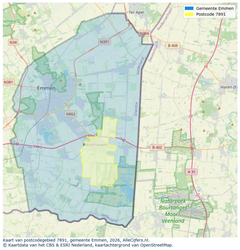Postcodekaart voor 7891