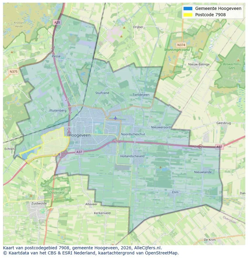 Postcodekaart voor 7908