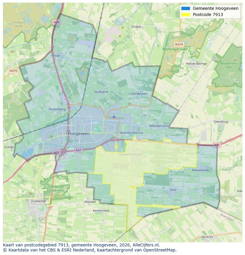 Postcodekaart voor 7913