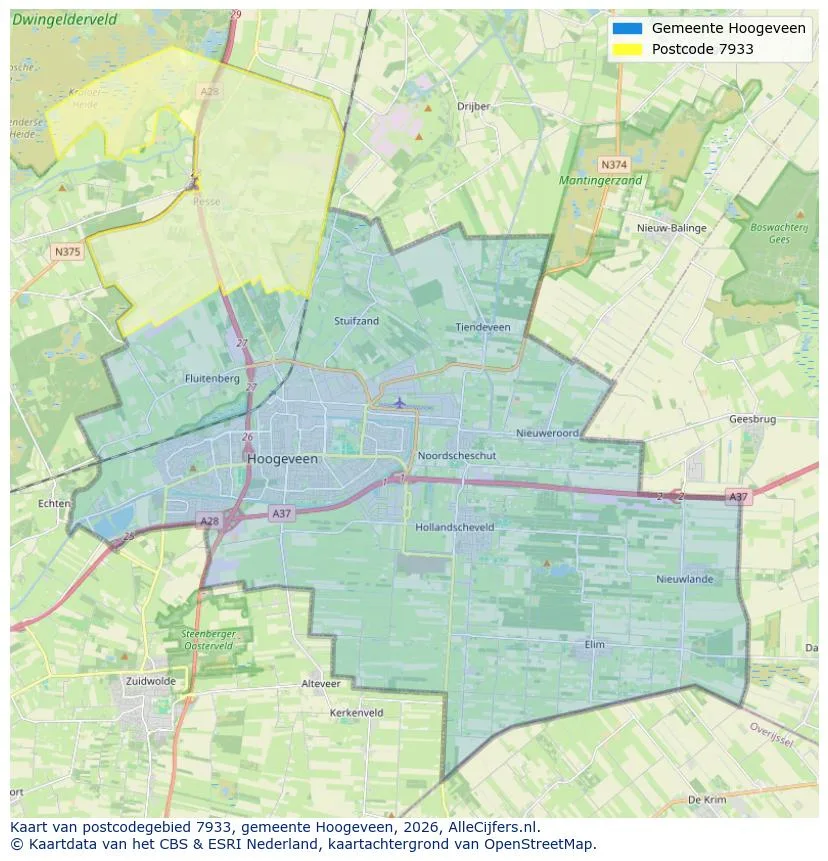 Postcodekaart voor 7933
