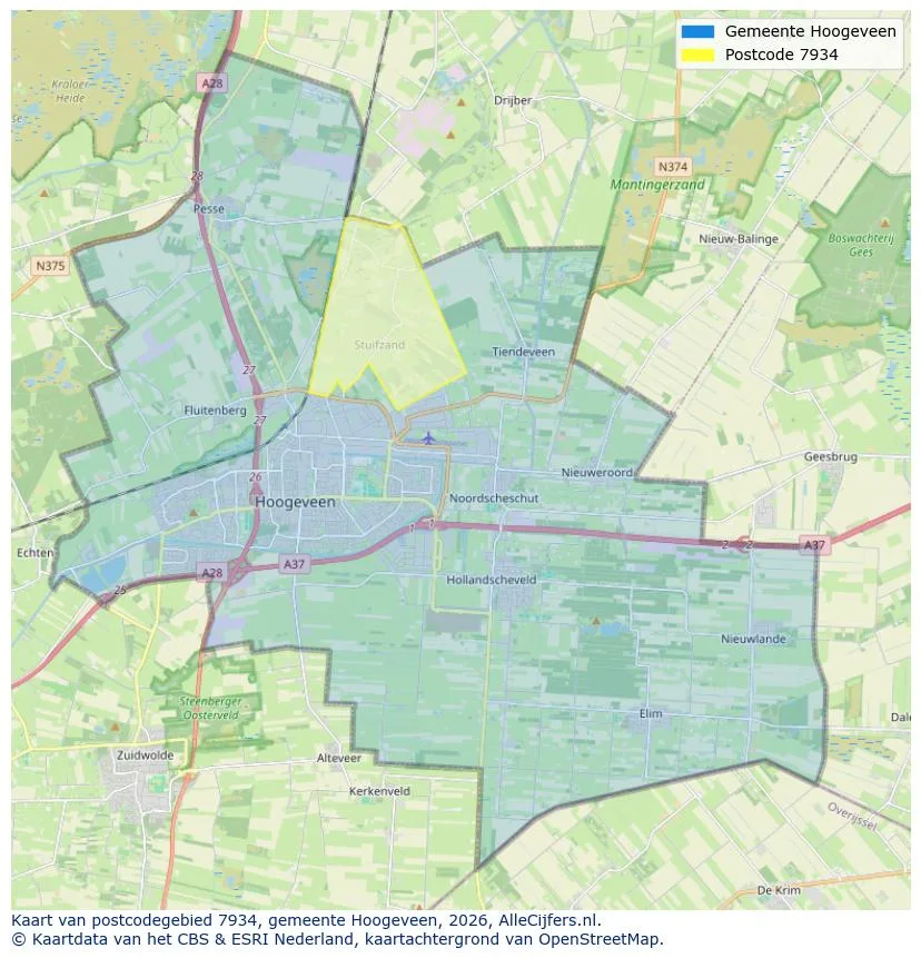 Postcodekaart voor 7934