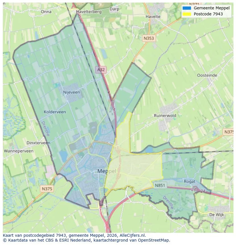 Postcodekaart voor 7943