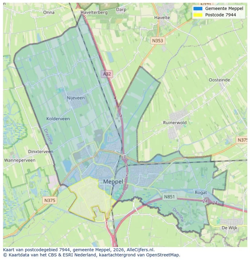 Postcodekaart voor 7944