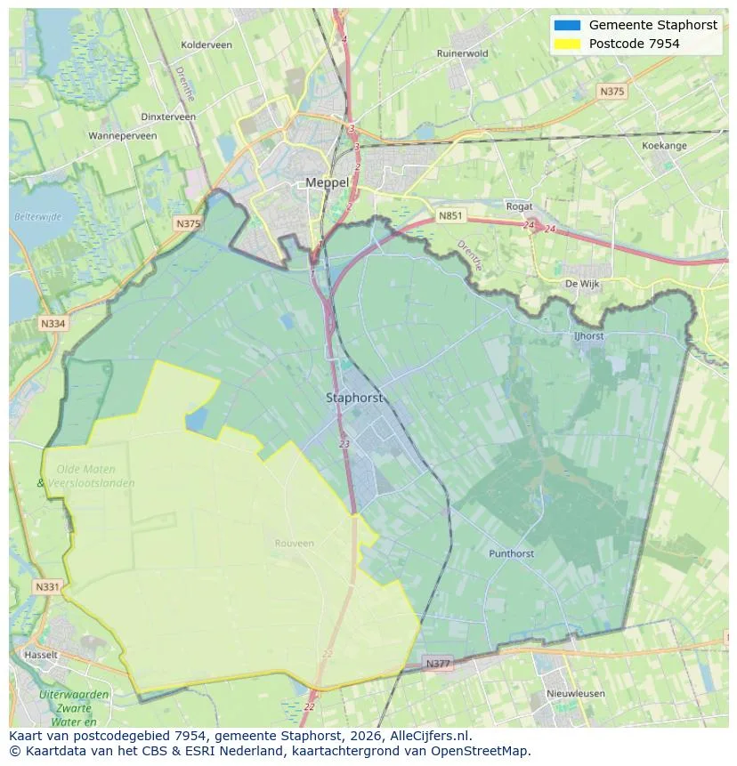 Postcodekaart voor 7954