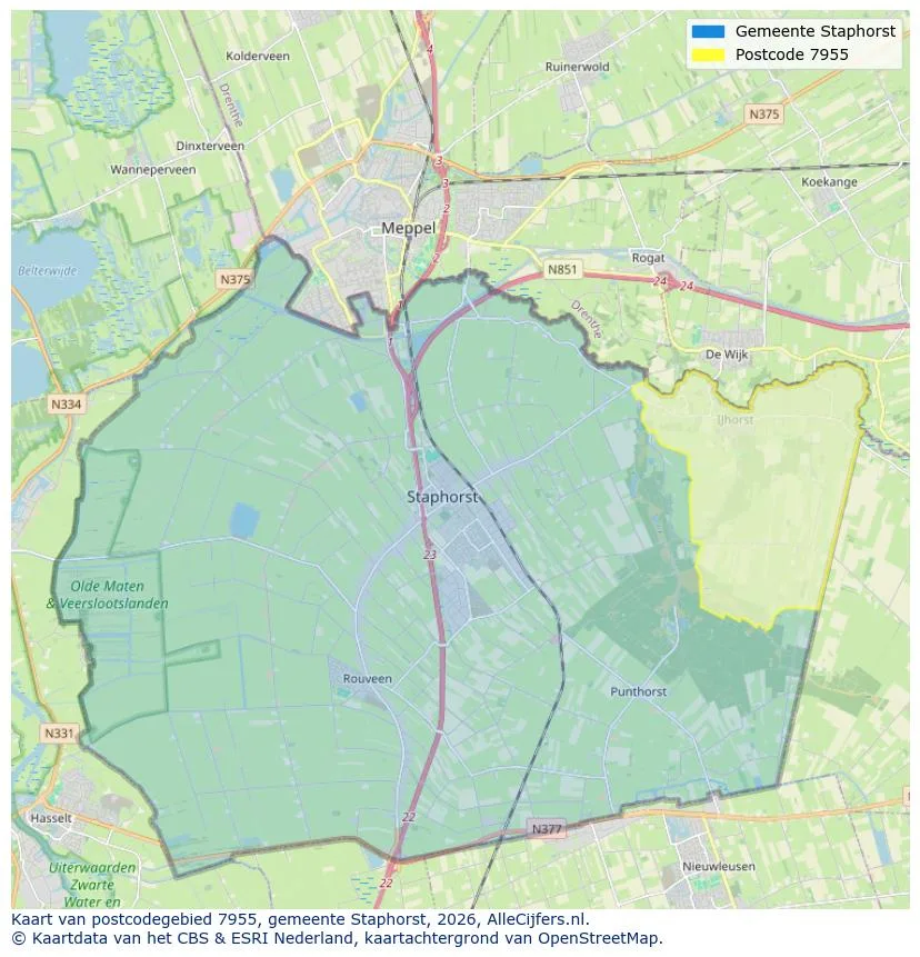 Postcodekaart voor 7955