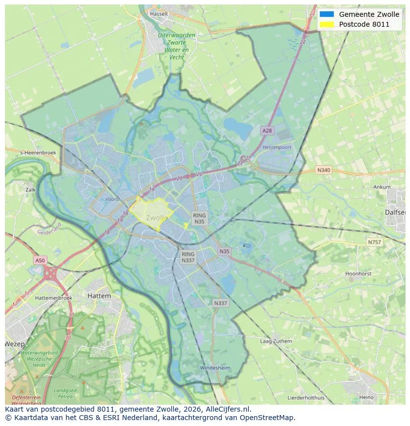 Postcodekaart voor 8011