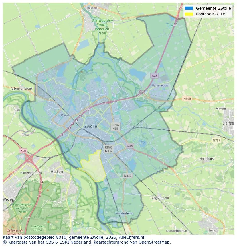 Postcodekaart voor 8016