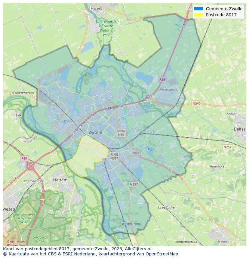 Postcodekaart voor 8017