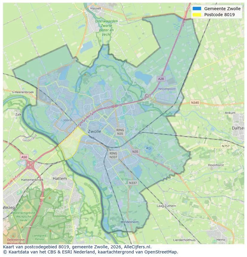 Postcodekaart voor 8019