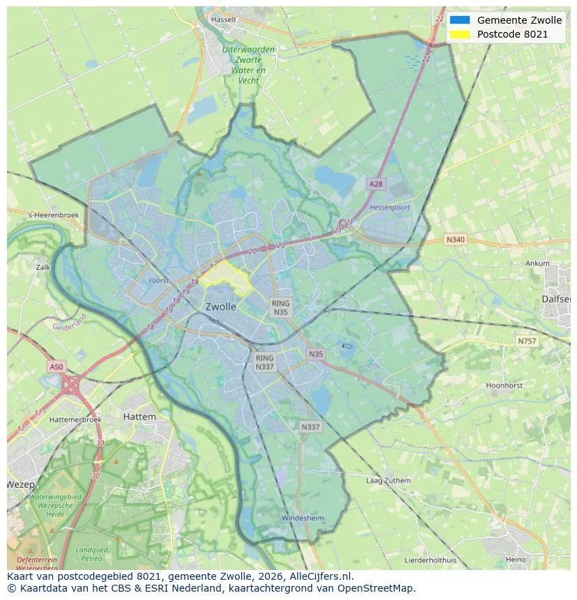 Postcodekaart voor 8021