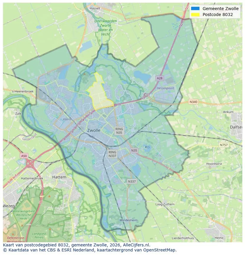 Mapa de códigos postales para 8032