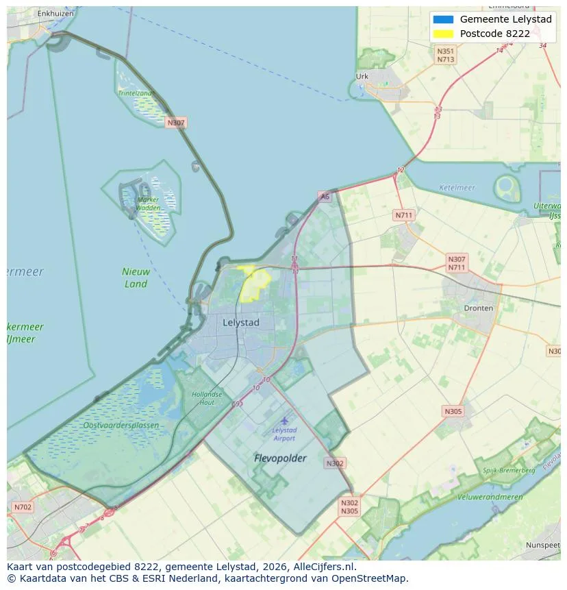 Postcodekaart voor 8222