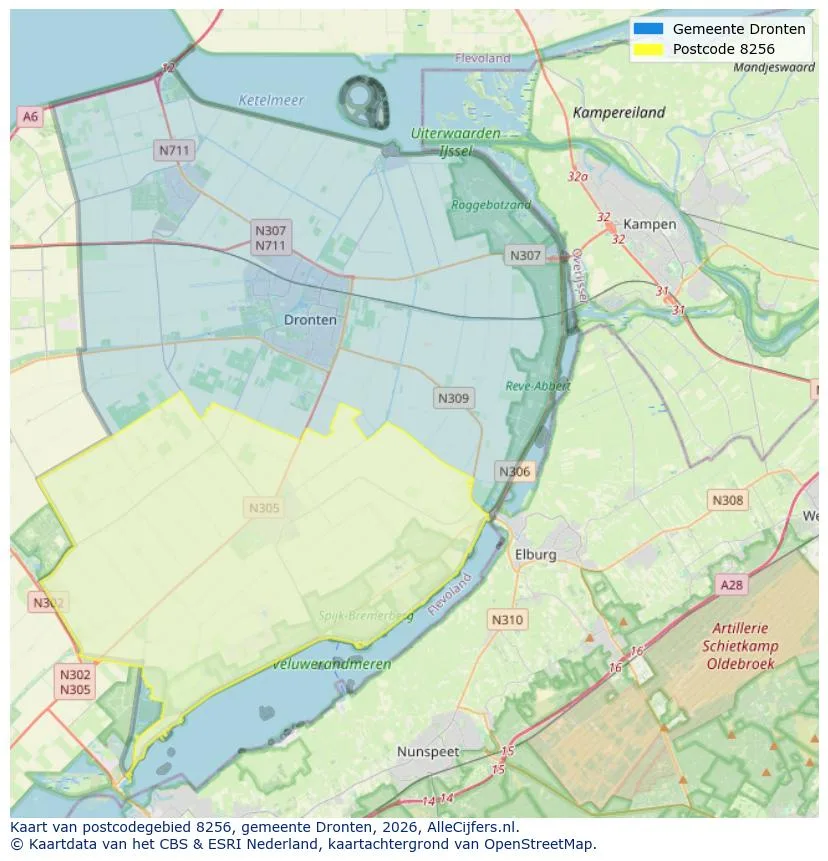 Postcodekaart voor 8256