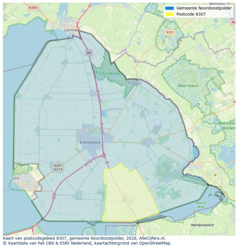Postcodekaart voor 8307