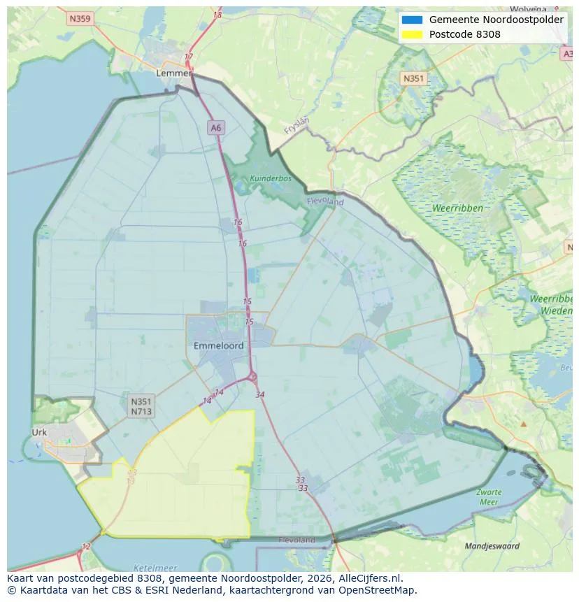 Postcodekaart voor 8308