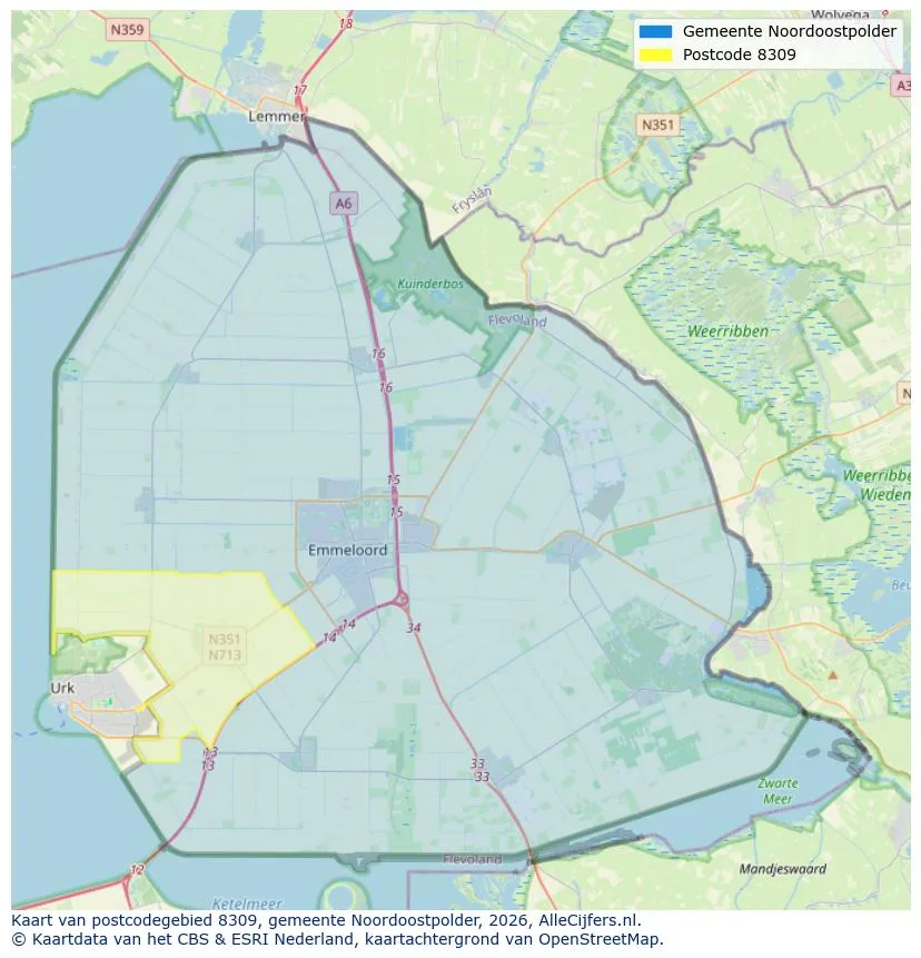 Postcodekaart voor 8309