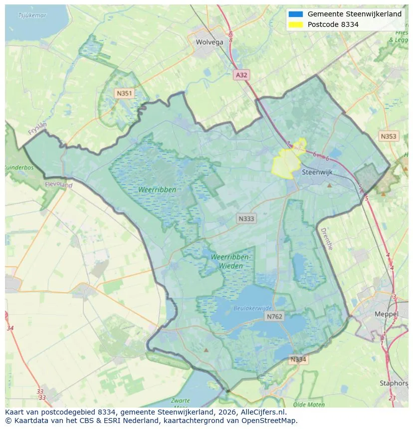 Postcodekaart voor 8334
