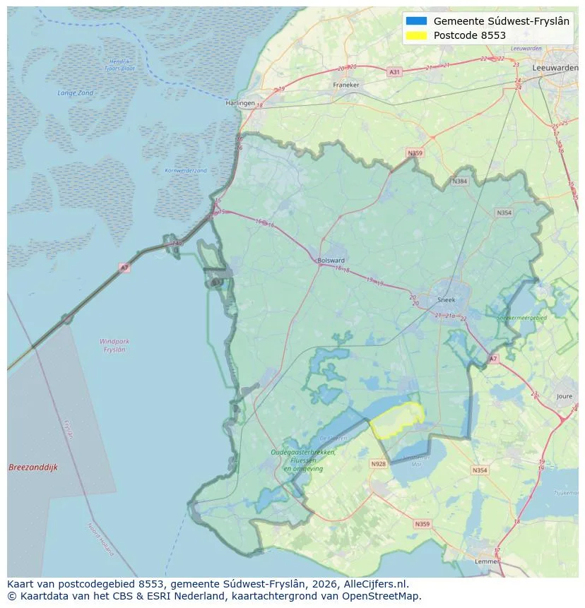 Postcodekaart voor 8553