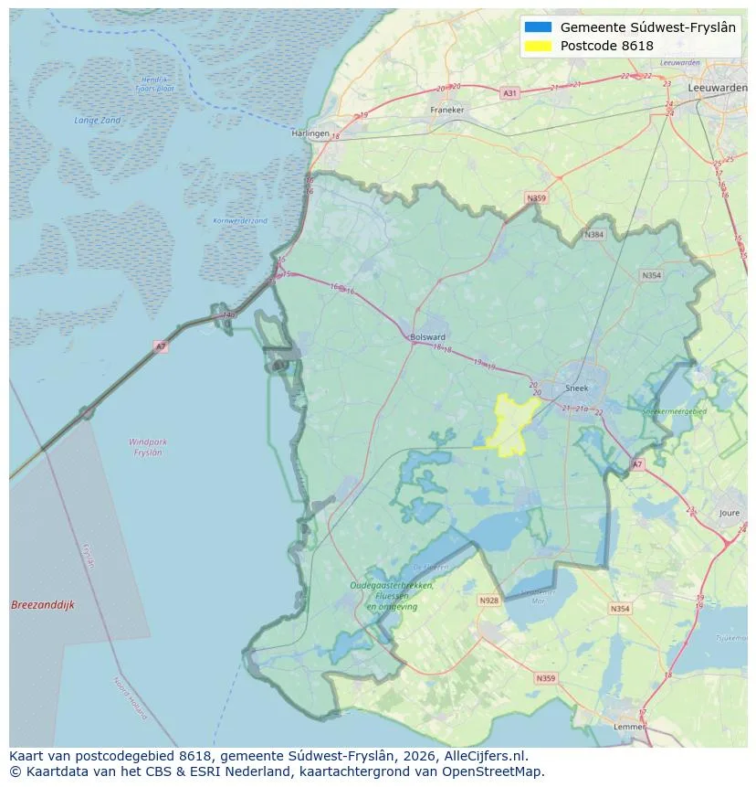 Postcodekaart voor 8618