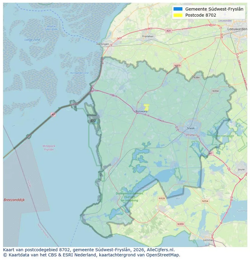 Postcodekaart voor 8702