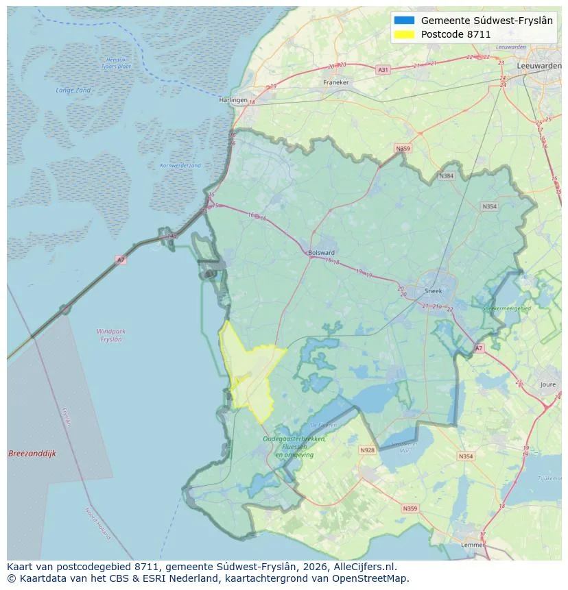 Postcodekaart voor 8711