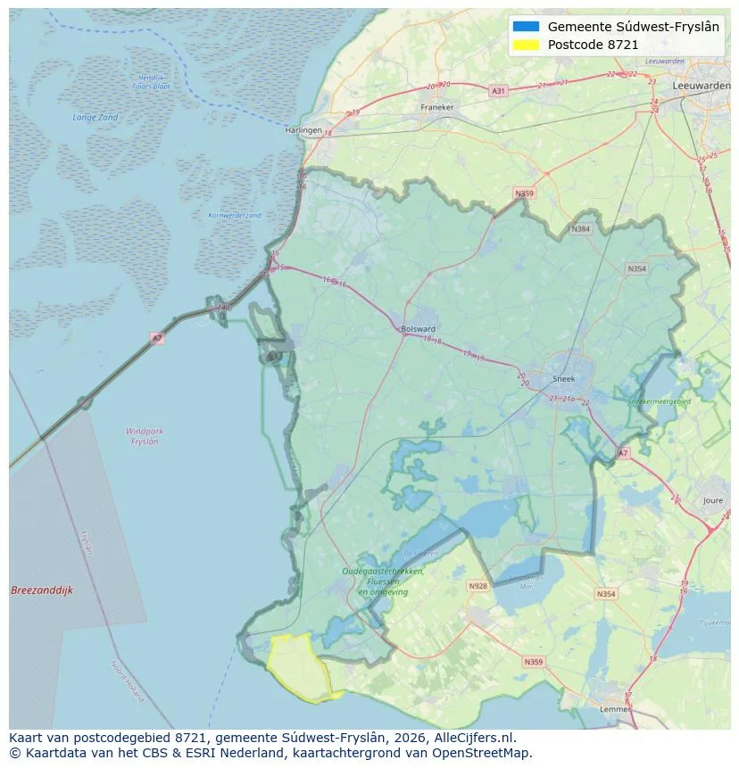 Postcodekaart voor 8721