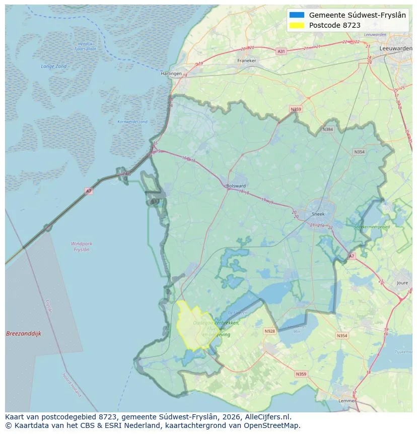 Postcodekaart voor 8723
