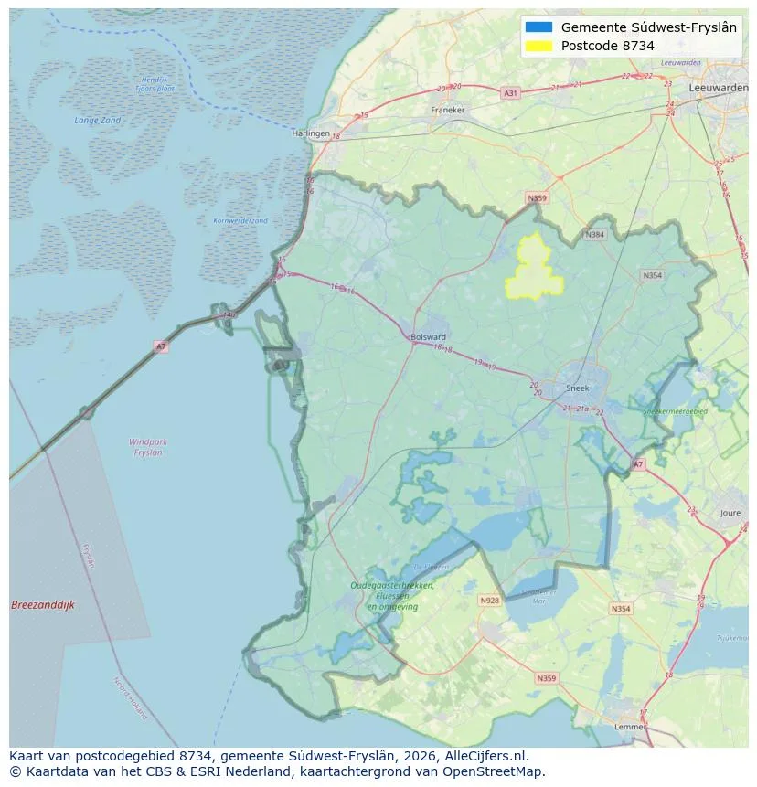 Postcodekaart voor 8734