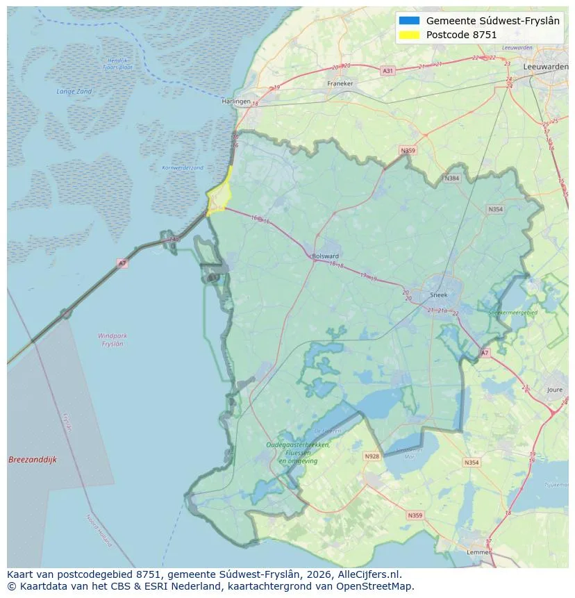 Postcodekaart voor 8751