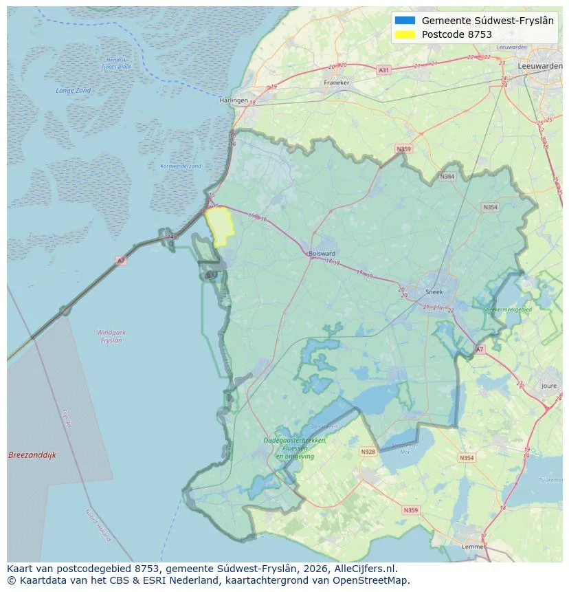 Postcodekaart voor 8753