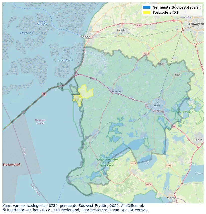 Postcodekaart voor 8754