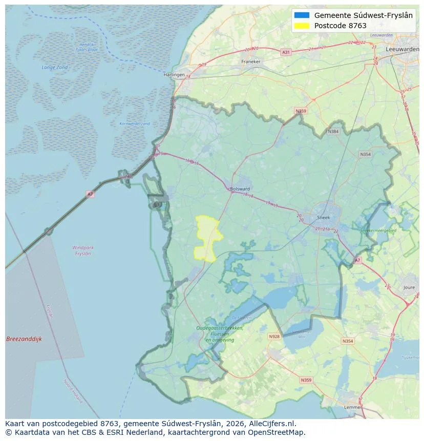 Postcodekaart voor 8763