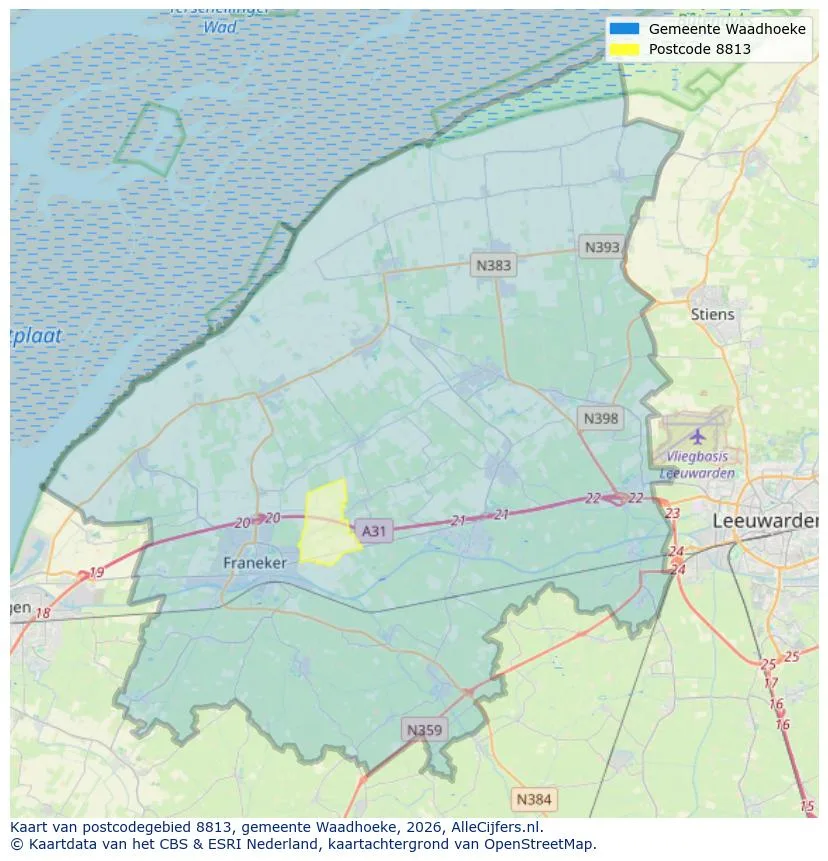 Postcodekaart voor 8813