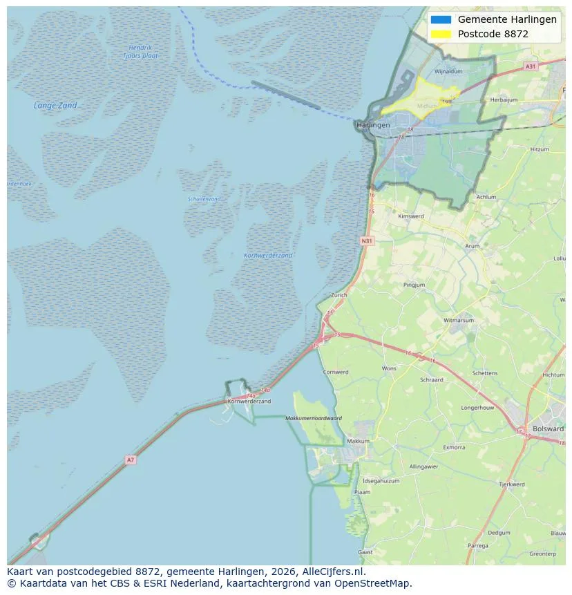 Postcodekaart voor 8872