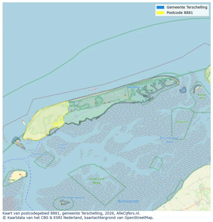 Postcodekaart voor 8881